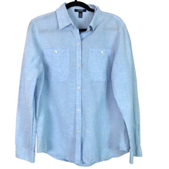 CHAPS Ralph Lauren LINEN Cotton Button Down Collar Shirt Mens Light Blue Large - Picture 1 of 6